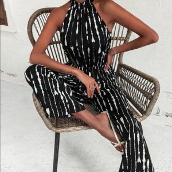 New Boho Sexy Summer Jumpsuit Halter Neck Sleeveless Chiffon Wide Leg Long Pant - Picture 2 of 11